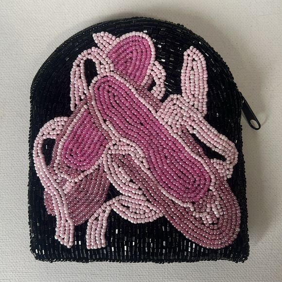 💥3/10 Sale - C. Marie Beaded Black and Pink Ballet Slippers Coin Purse - Picture 2 of 7